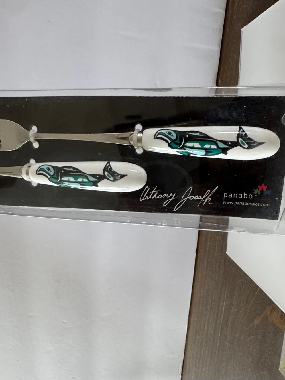Panabo Dessert Fork and Spoon ceramic stainless steel Salmon by Anthony Joseph